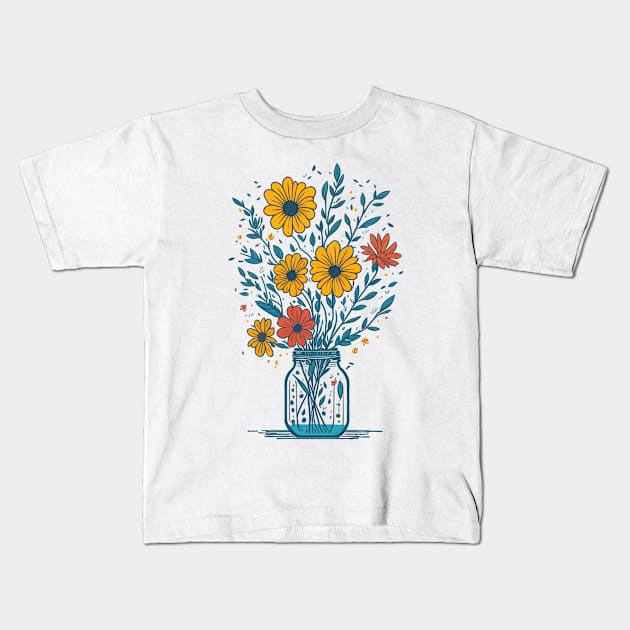 Daisys in a Mason Jar Kids T-Shirt by Yolanda.Kafatos